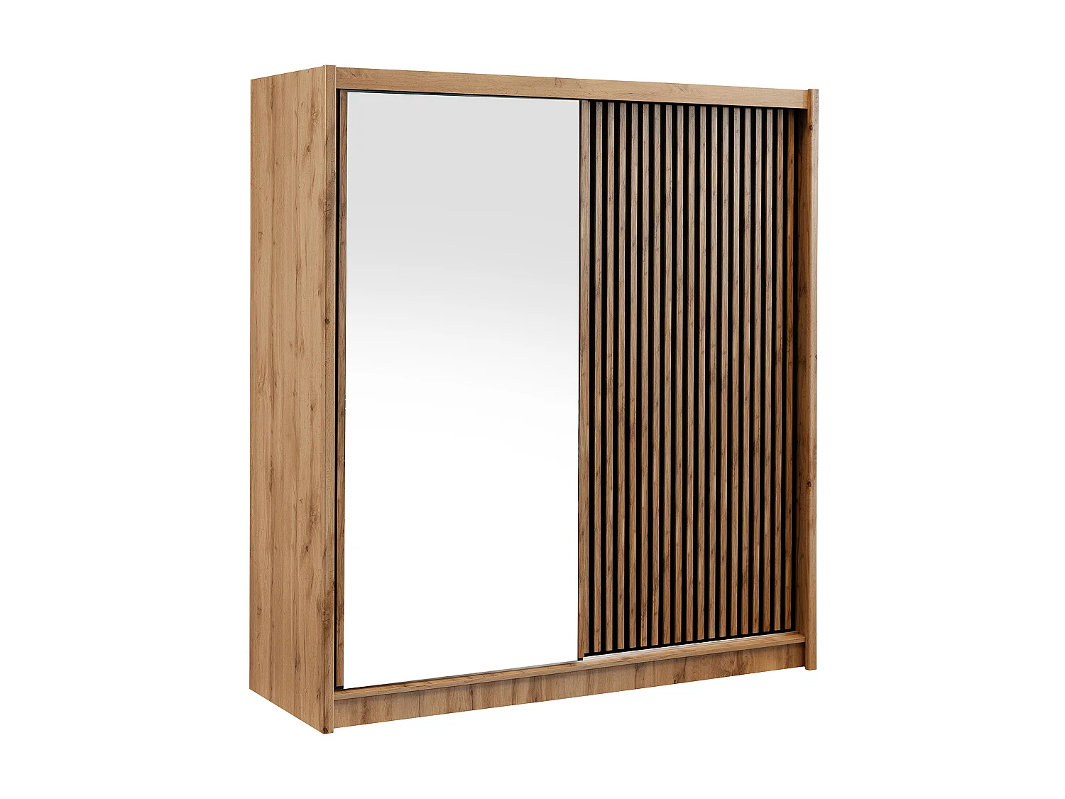 Armoire 2 portes coulissantes - Avec miroir - L203 cm - Coloris : Naturel et noir - CALOWI