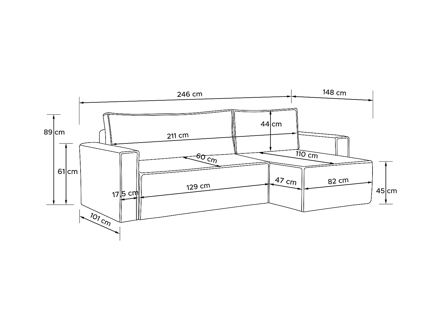 Ecksofa Big links/rechts - Schlaffunktion mit Cordbezug - blau - NAPI