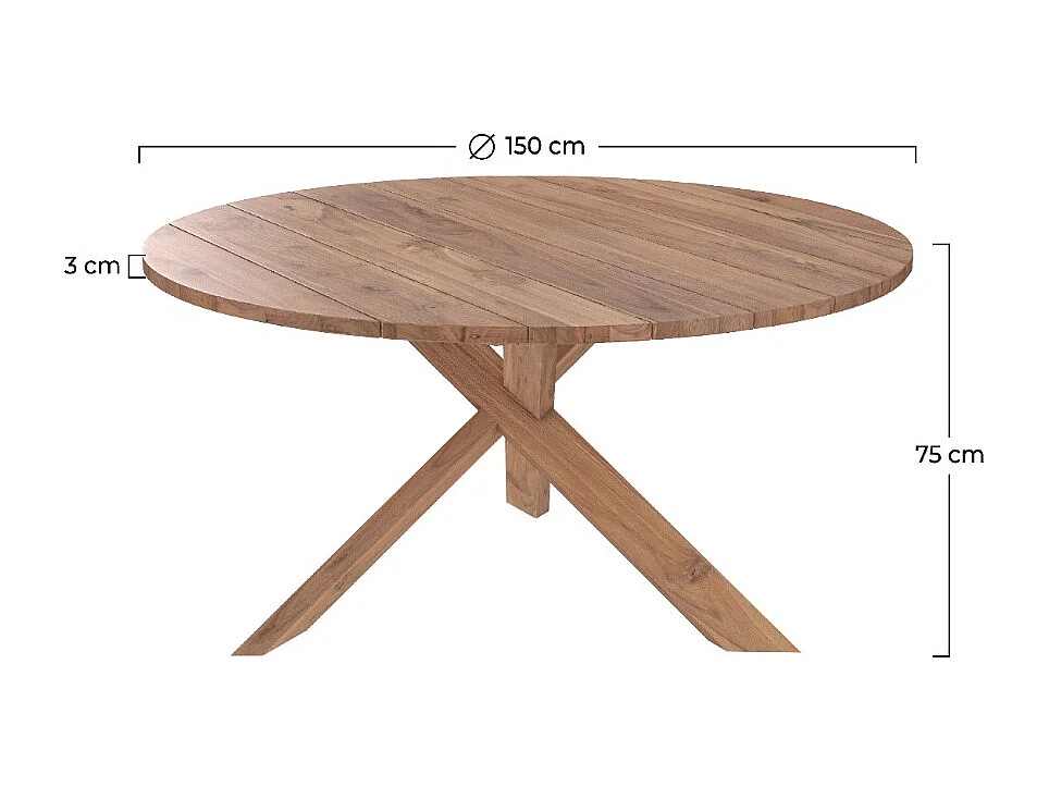 Table ronde 6-8 personnes en bois de teck recyclé D150 cm - Laure