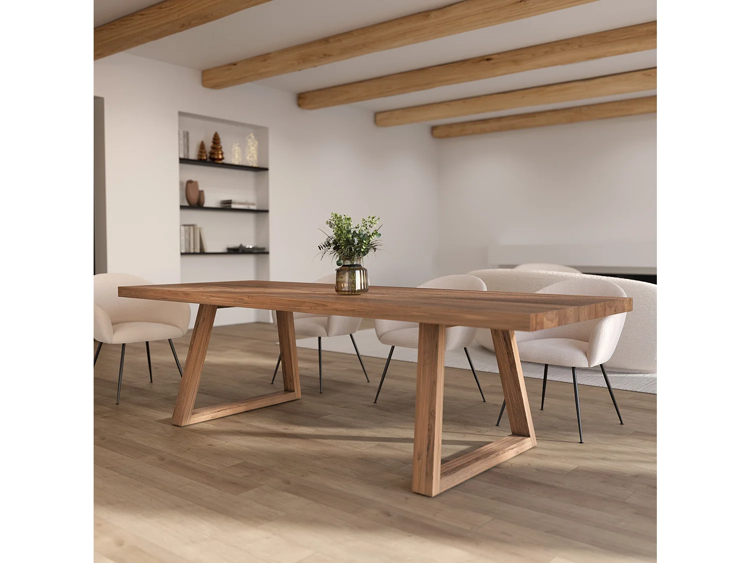 Table rectangulaire 10 personnes en bois de teck recyclé 260 cm - Marie