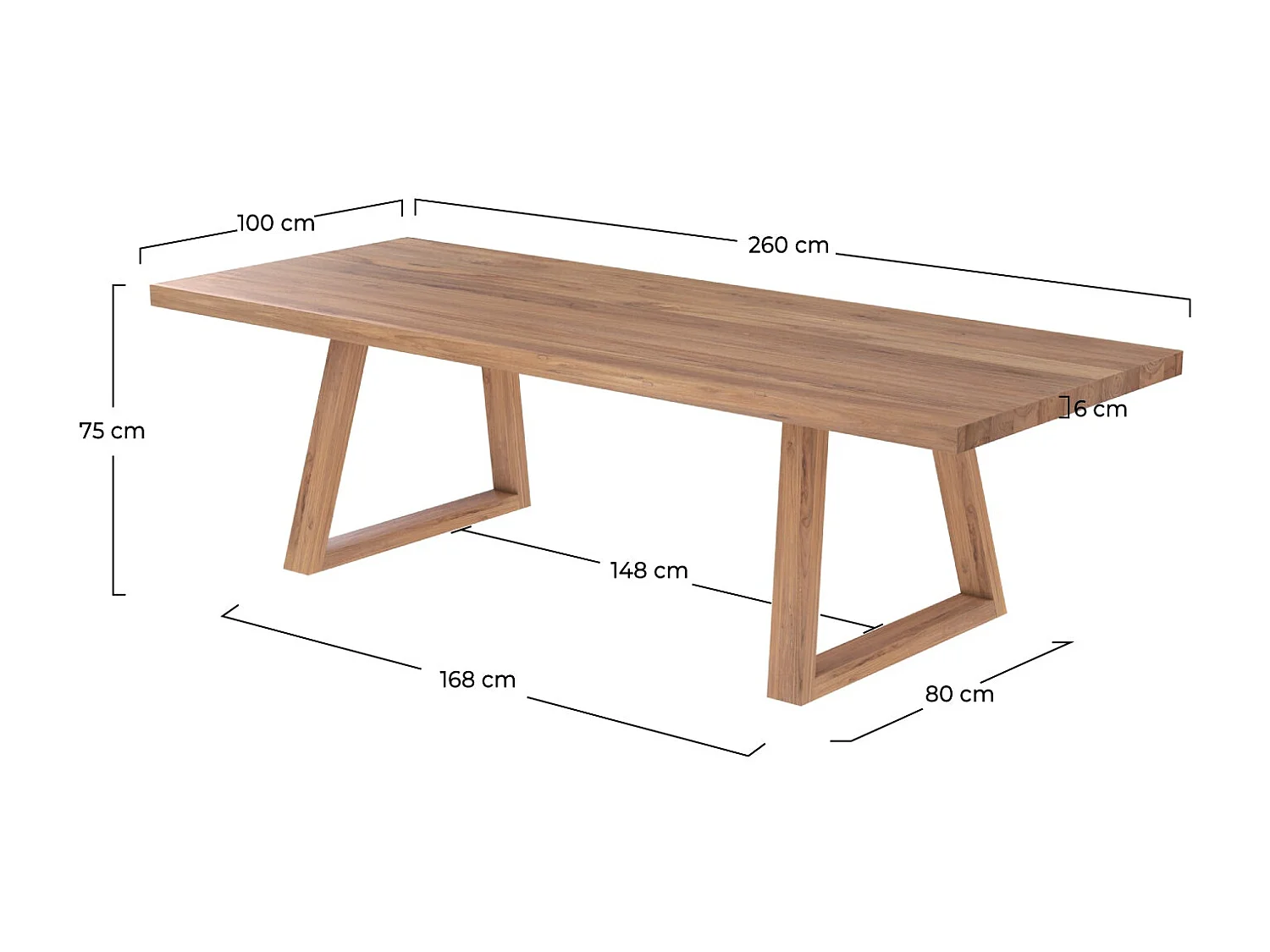 Table rectangulaire 10 personnes en bois de teck recyclé 260 cm - Marie