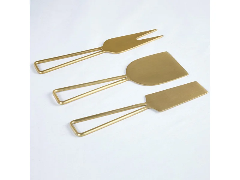 Service à fromage 3 couverts acier inox doré finition brossé - 8122