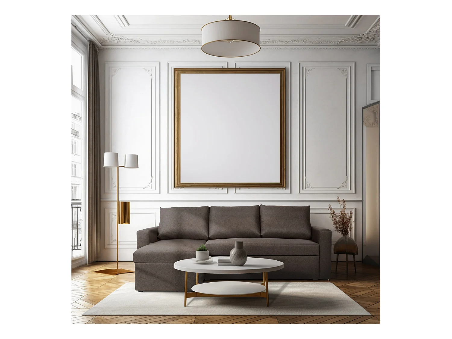 Canapé d'angle réversible convertible 4 places en tissu marron ALEDO - MADE IN FRANCE