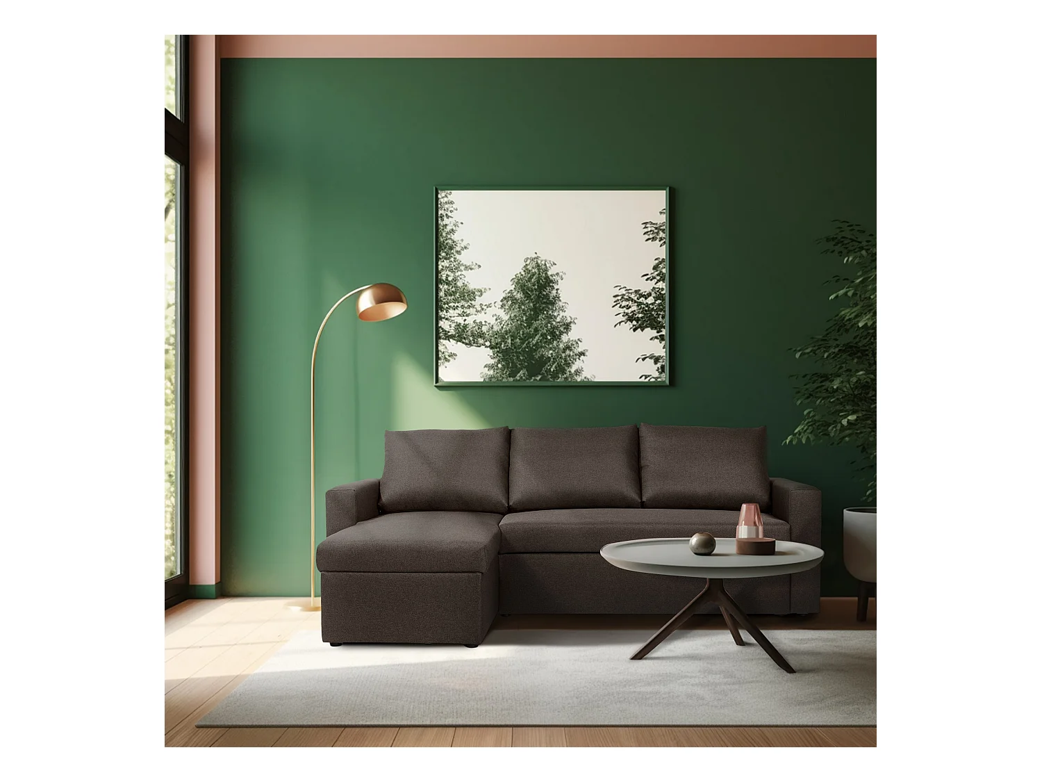 Canapé d'angle réversible convertible 4 places en tissu marron ALEDO - MADE IN FRANCE