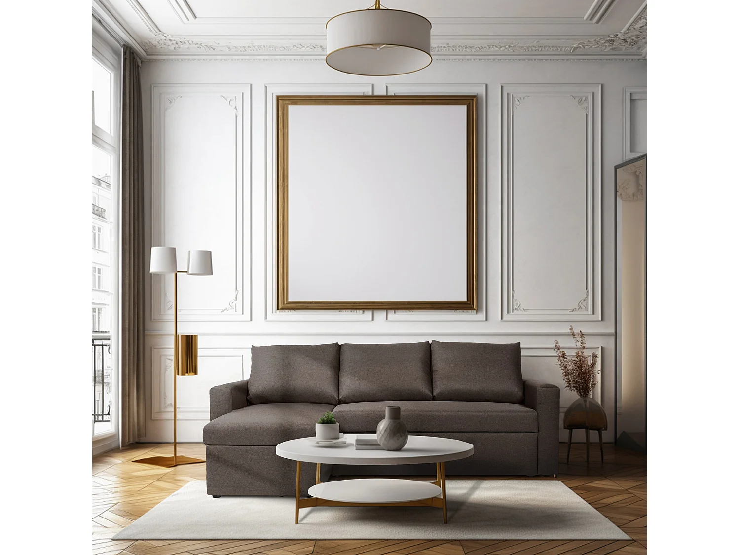 Canapé d'angle réversible convertible 4 places en tissu marron ALEDO - MADE IN FRANCE