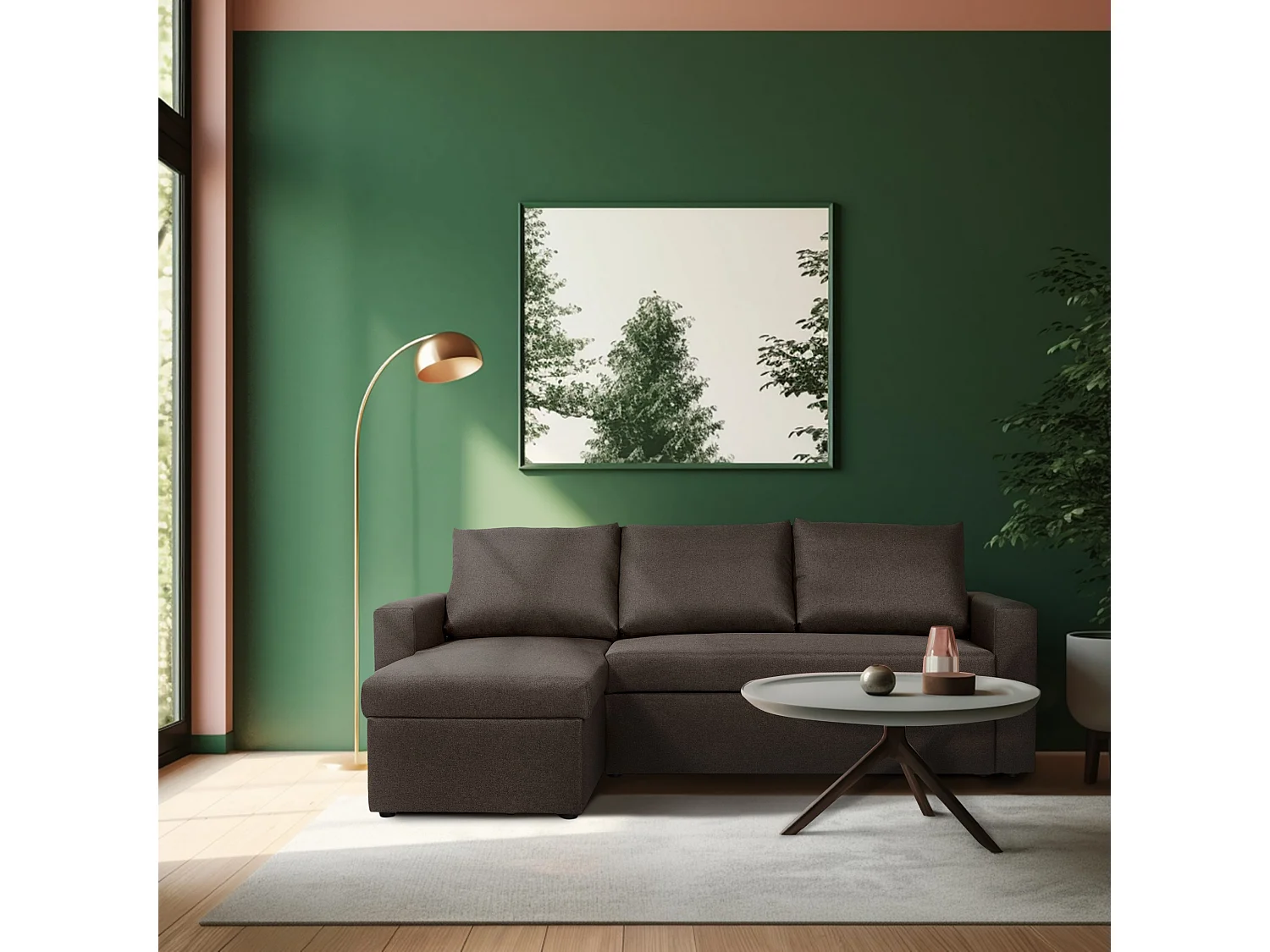 Canapé d'angle réversible convertible 4 places en tissu marron ALEDO - MADE IN FRANCE