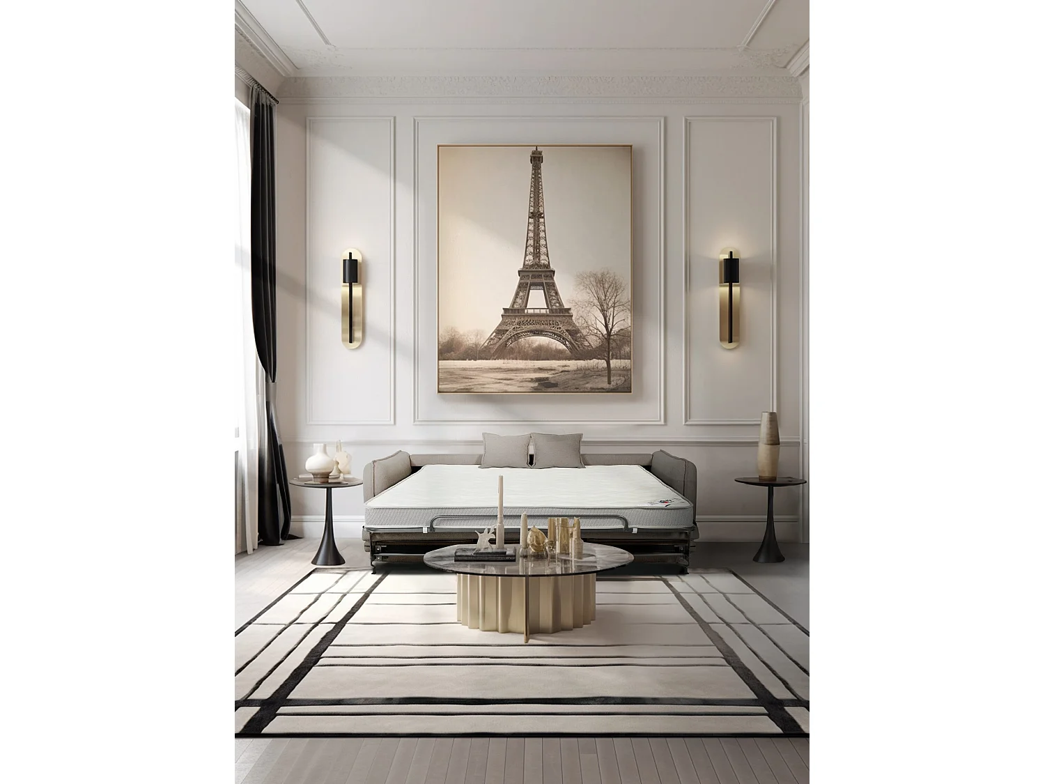 Canapé droit convertible Rapido® 3 places en tissu taupe GRENACHE - MADE IN FRANCE