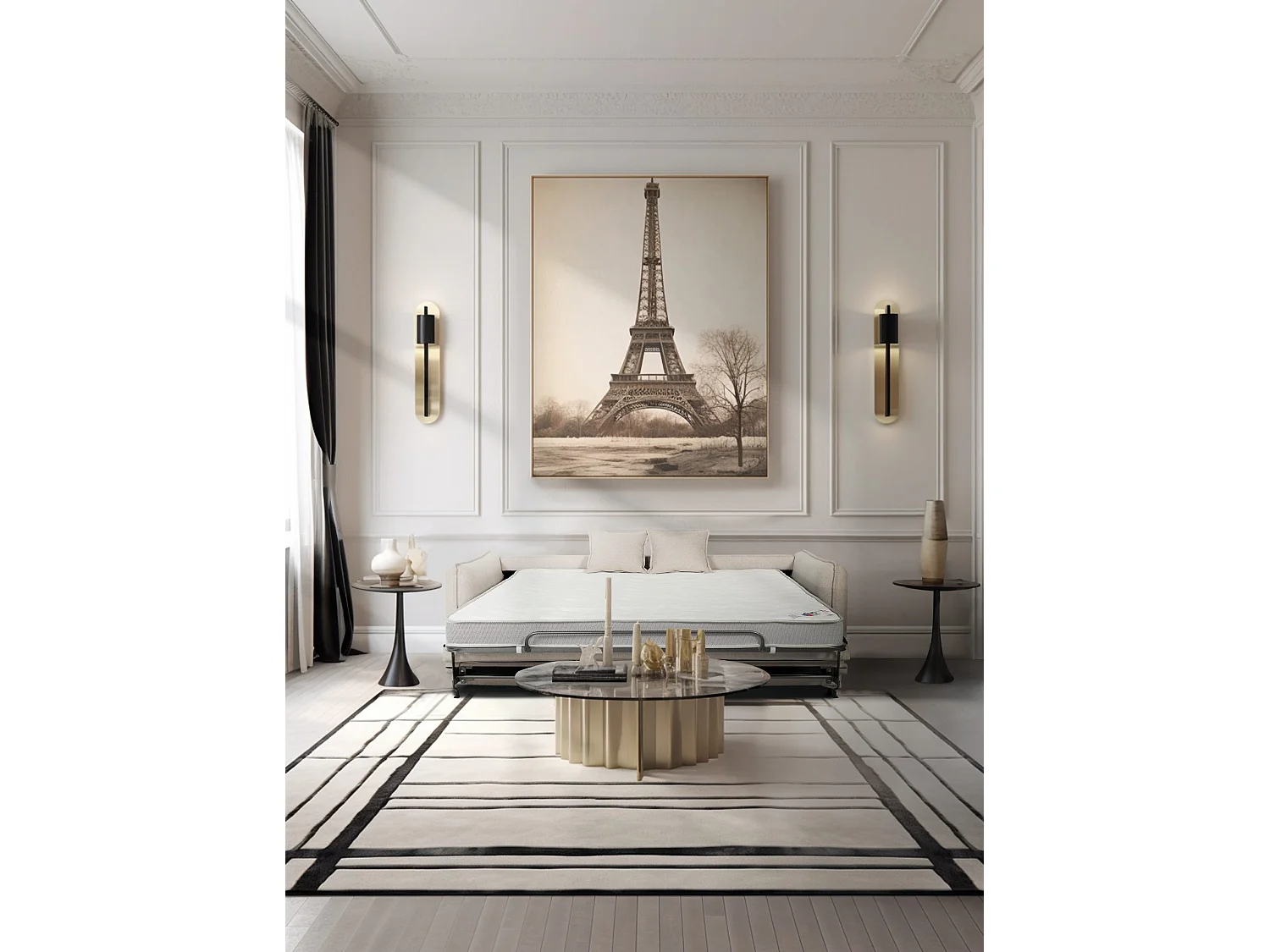 Canapé droit convertible Rapido® 3 places en tissu grège GRENACHE - MADE IN FRANCE