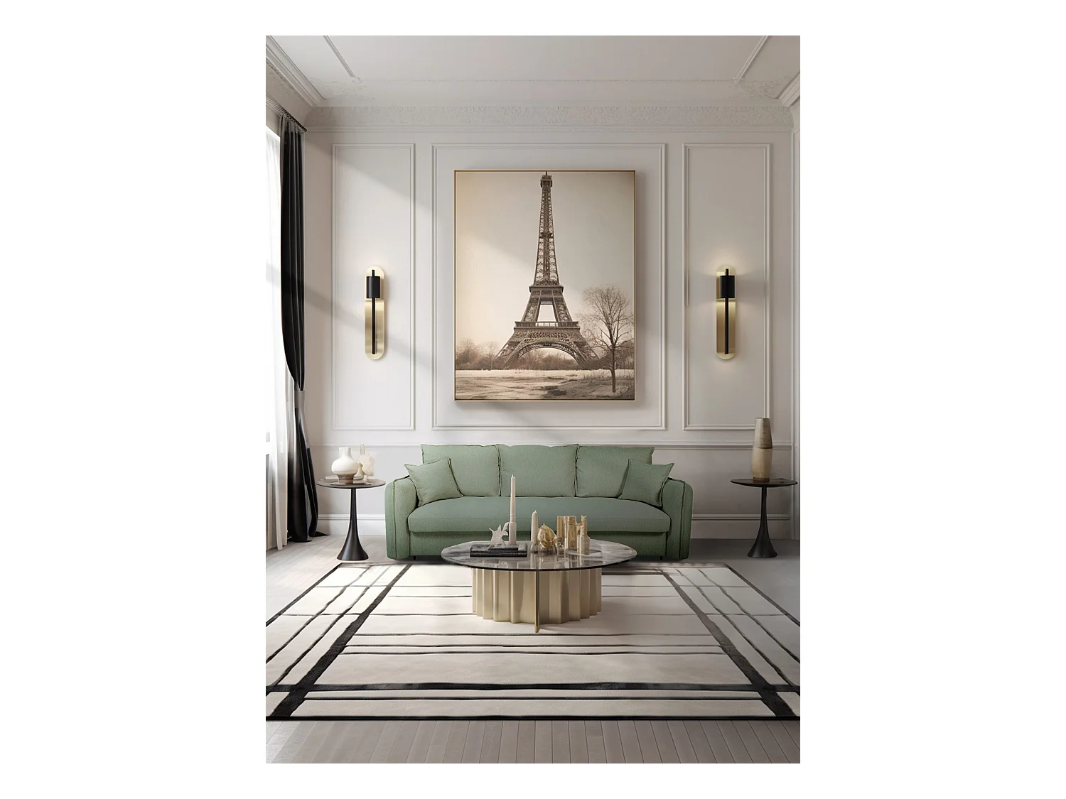 Canapé droit convertible Rapido® 3 places en tissu vert GRENACHE - MADE IN FRANCE