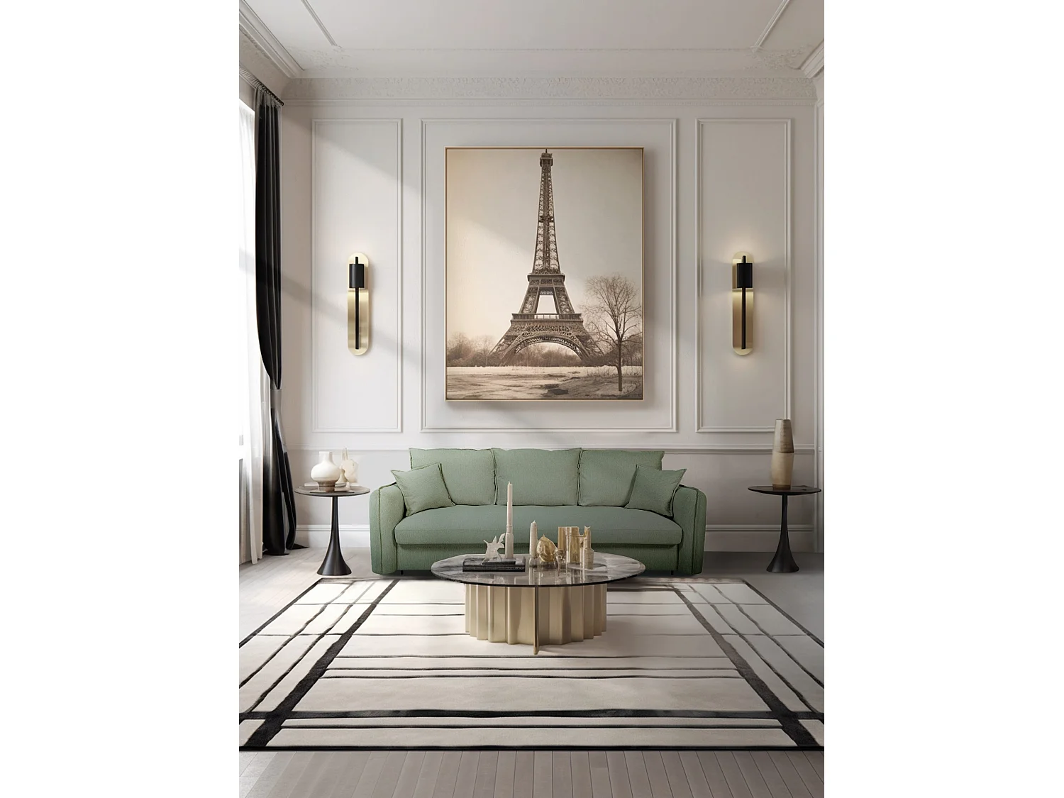 Canapé droit convertible Rapido® 3 places en tissu vert GRENACHE - MADE IN FRANCE