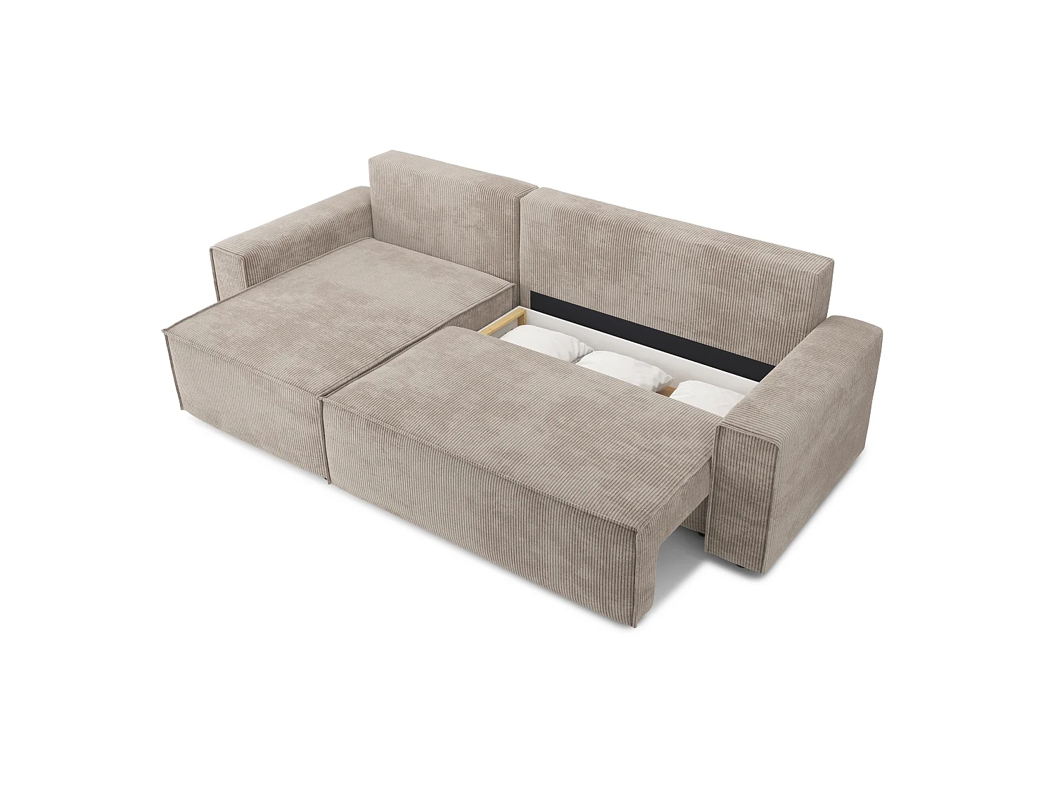 Canapé d'angle réversible convertible 4 places en velours côtelé taupe