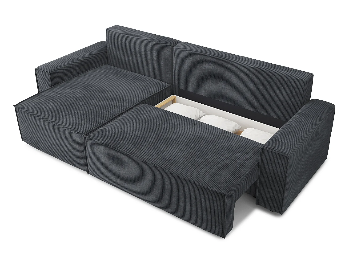 Canapé d'angle réversible convertible 4 places en velours côtelé gris anthracite DURIF - MADE IN FRANCE