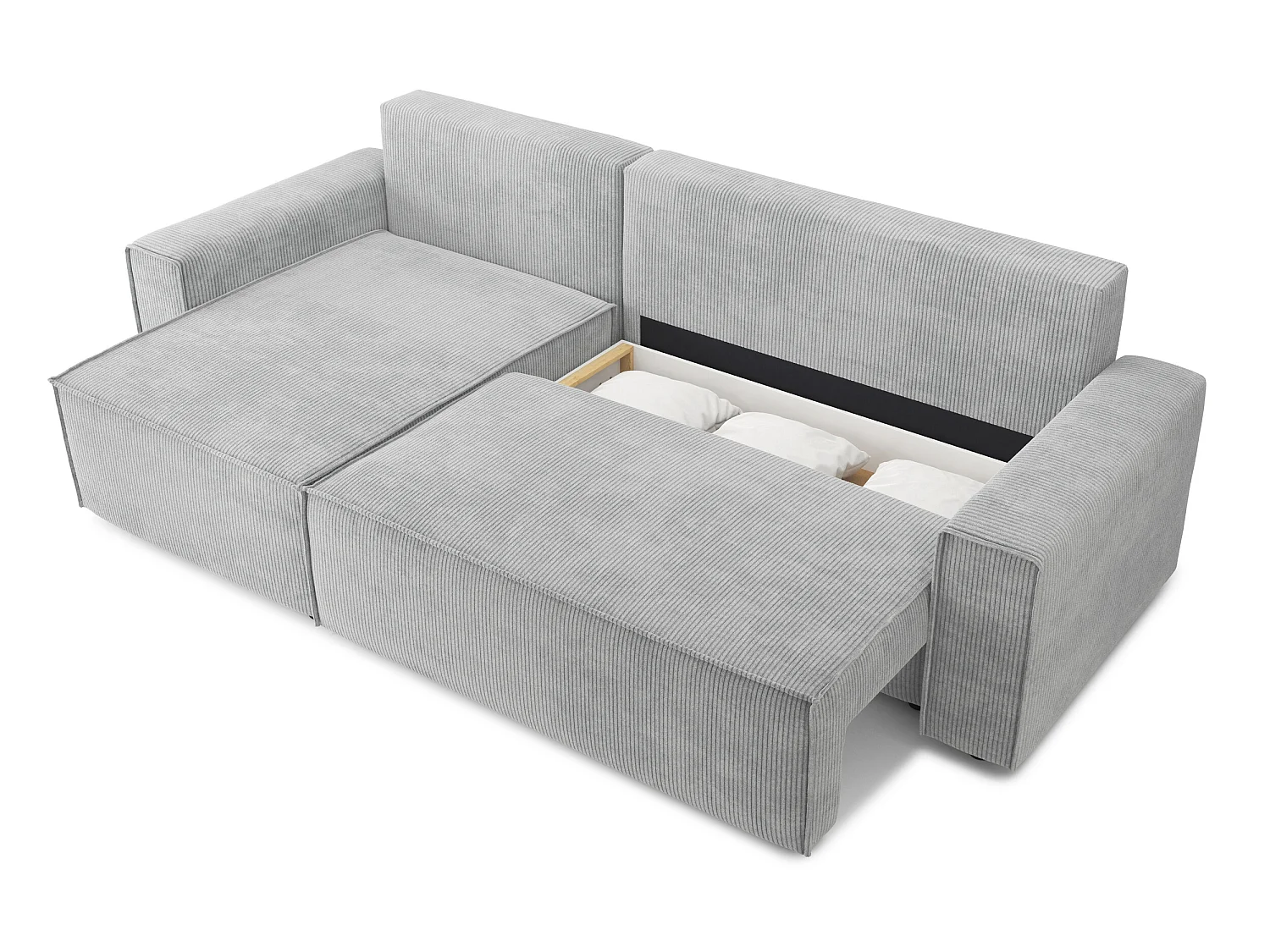 Canapé d'angle réversible convertible 4 places en velours côtelé gris clair DURIF - MADE IN FRANCE