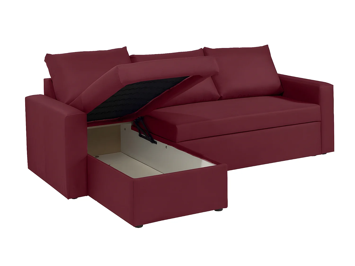 Canapé d'angle réversible convertible 4 places en tissu rouge bordeaux ALEDO - MADE IN FRANCE