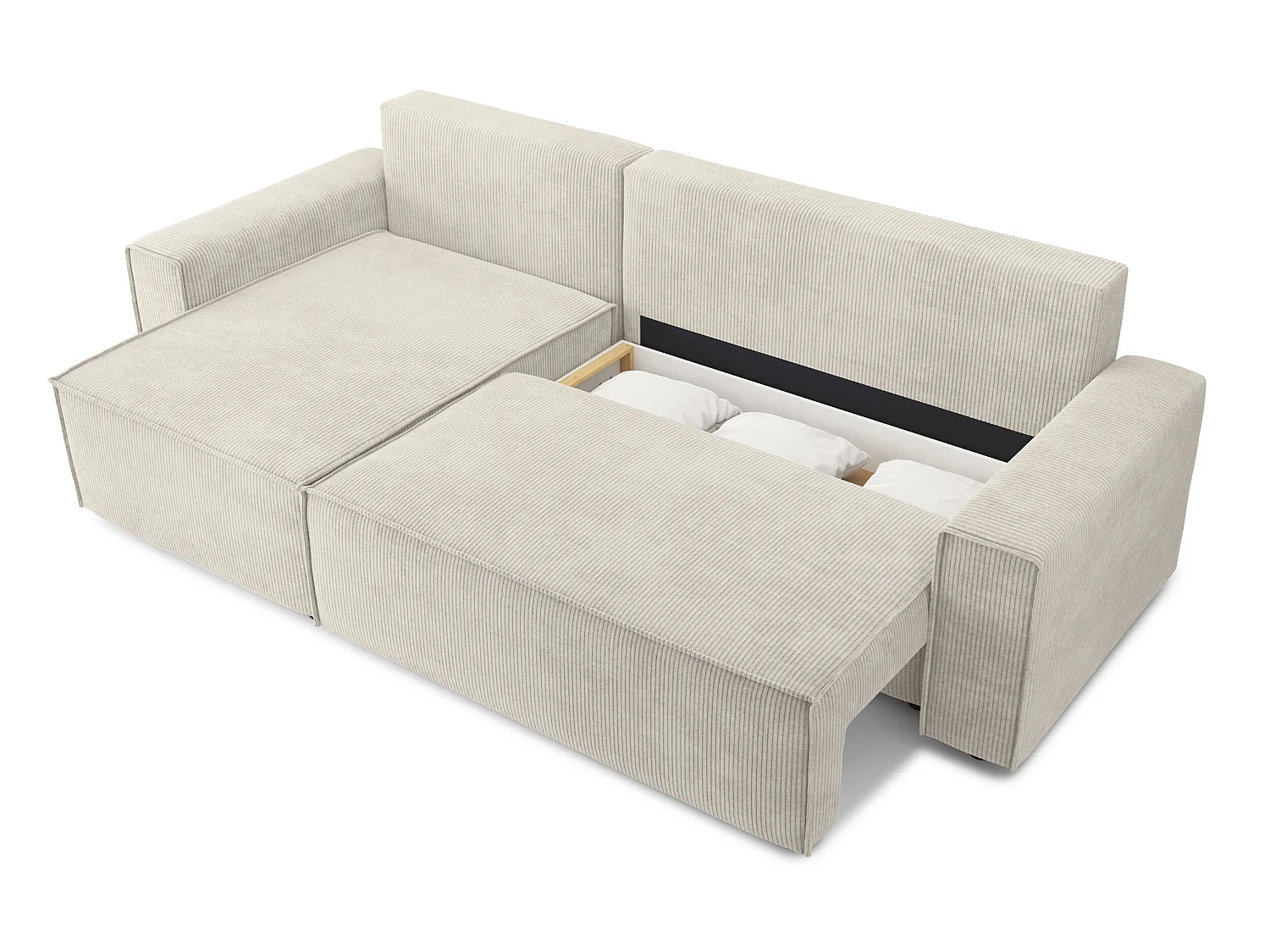 Canapé d'angle réversible convertible 4 places en velours côtelé beige DURIF