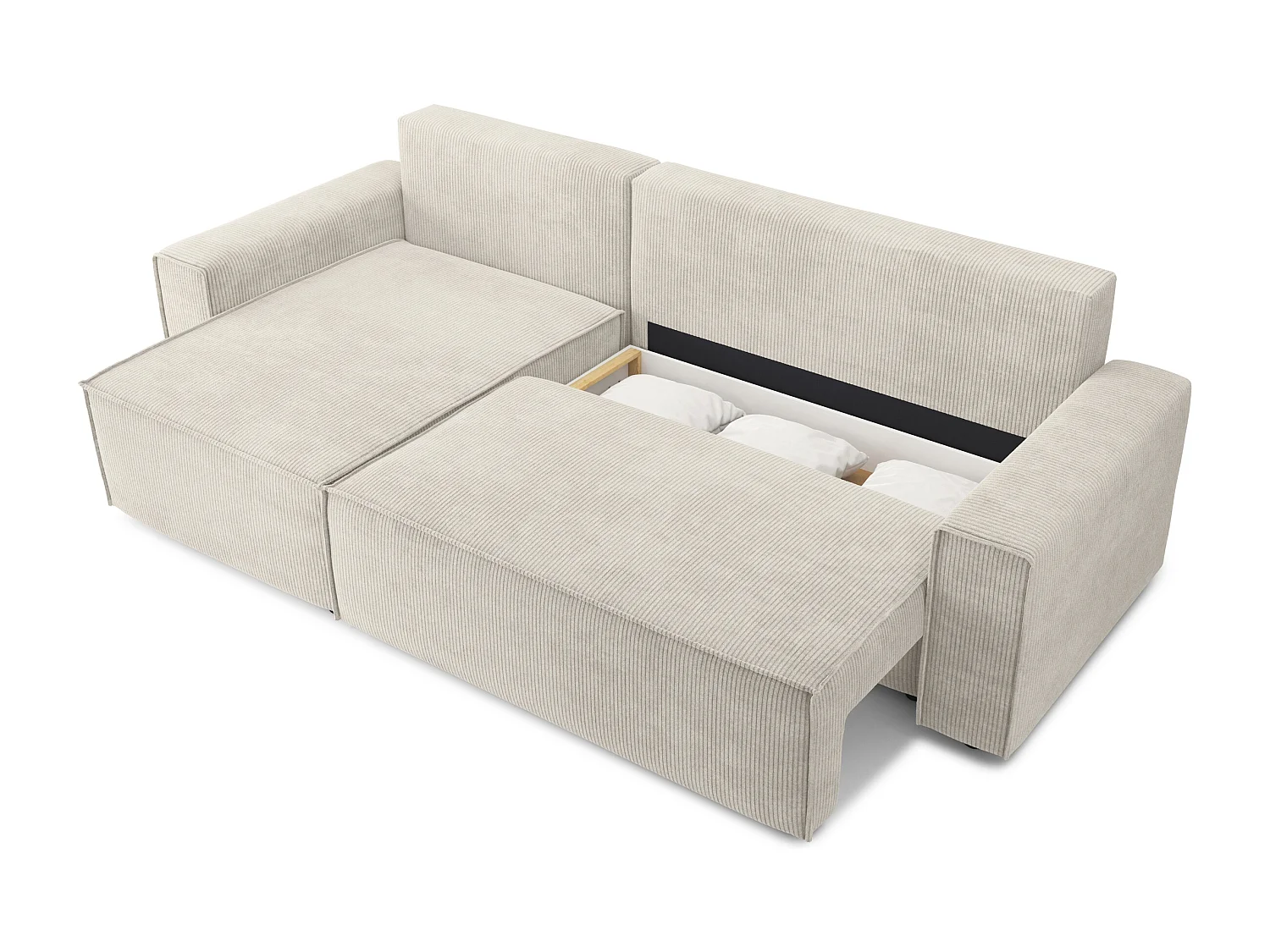 Canapé d'angle réversible convertible 4 places en velours côtelé beige DURIF