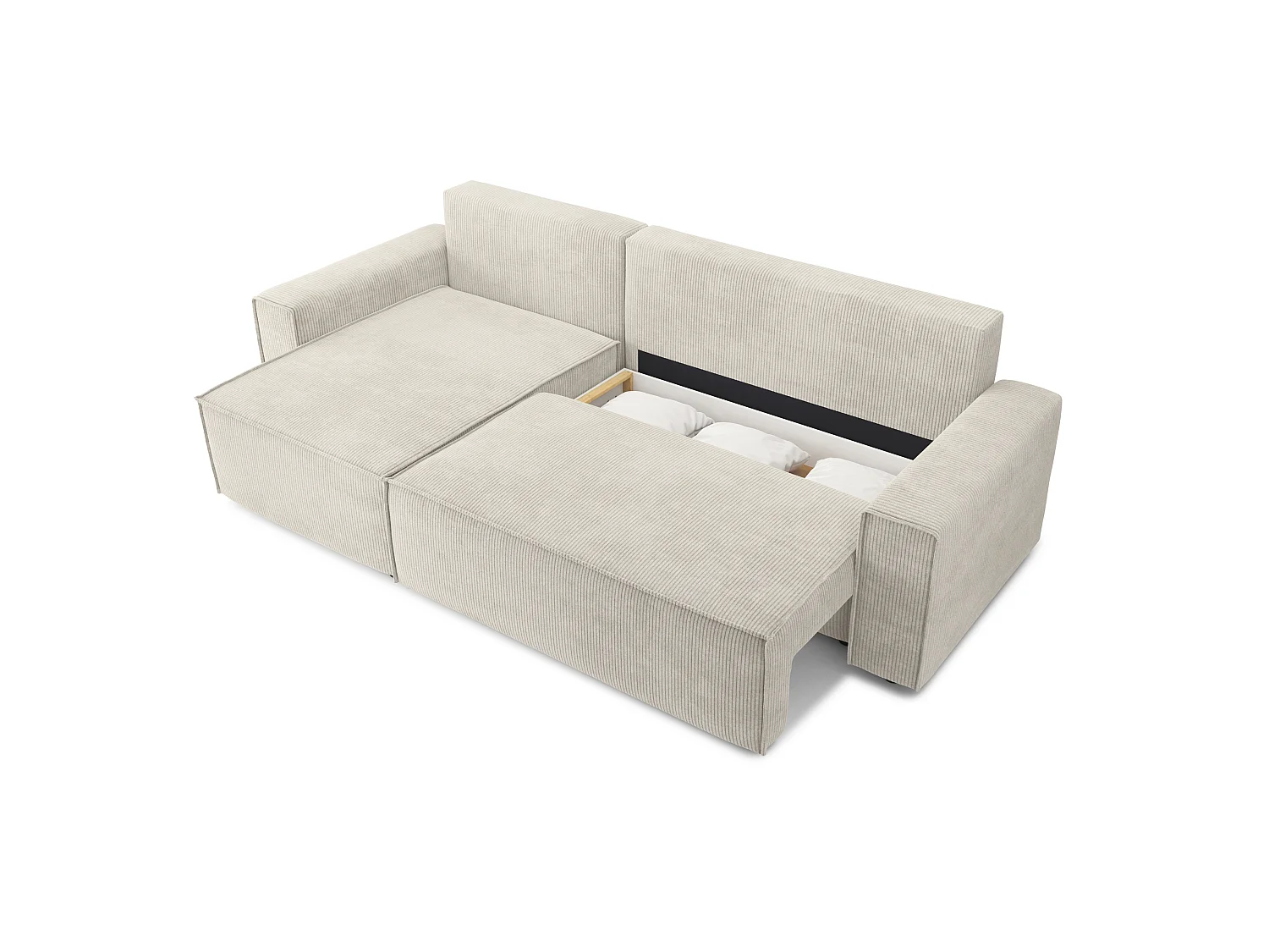 Canapé d'angle réversible convertible 4 places en velours côtelé beige