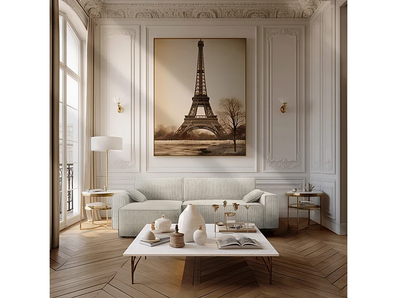 Canapé d'angle réversible convertible 4 places en velours côtelé beige DURIF