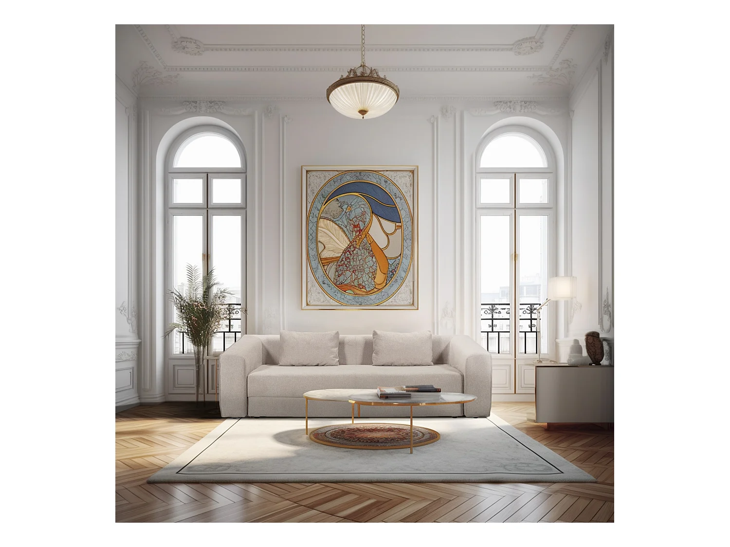 Canapé droit convertible 3 places en tissu beige MUSCAT - MADE IN FRANCE
