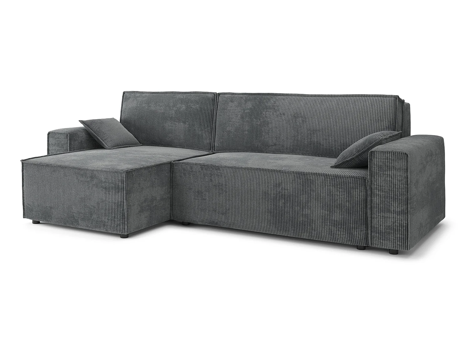 Canapé d'angle réversible convertible 4 places en velours côtelé gris souris DURIF