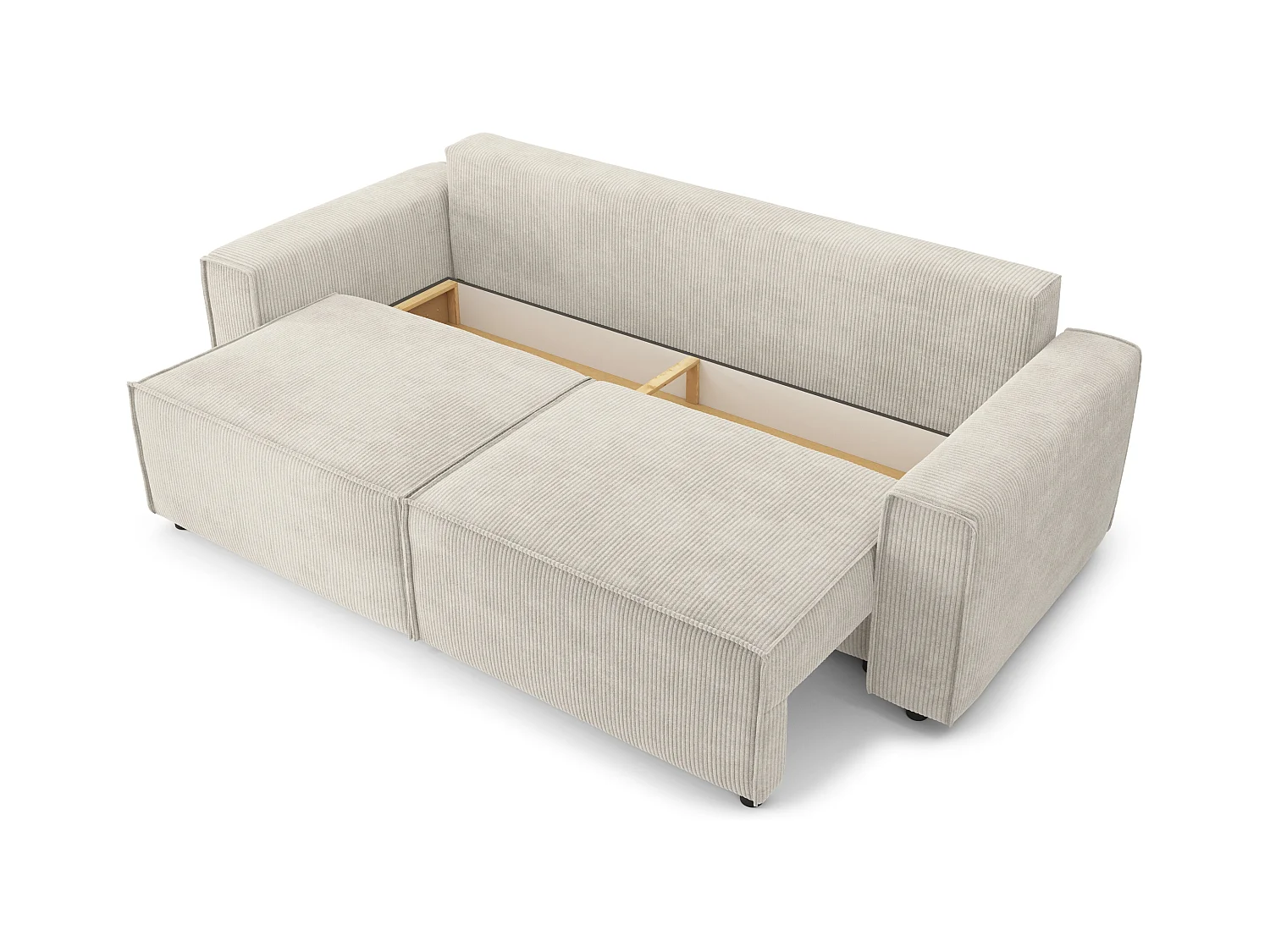 Canapé droit convertible 3 places en velours côtelé beige DURIF