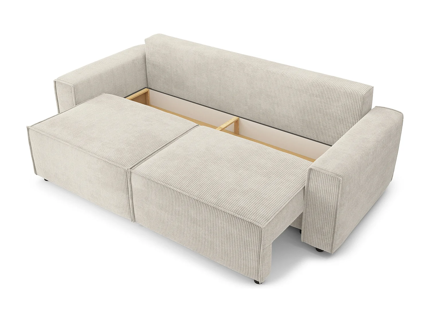 Canapé droit convertible 3 places en velours côtelé beige DURIF