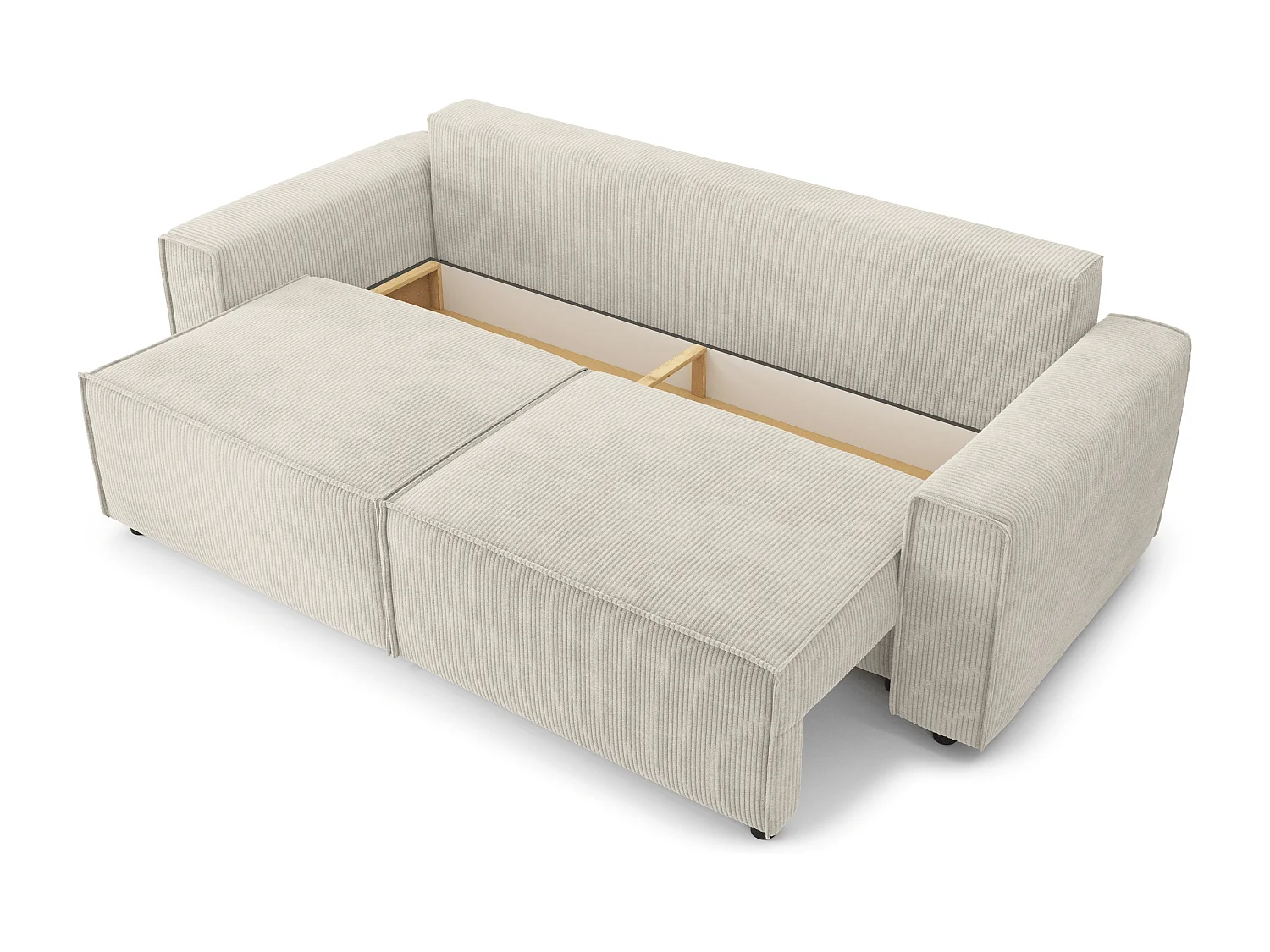 Canapé droit convertible 3 places en velours côtelé beige DURIF