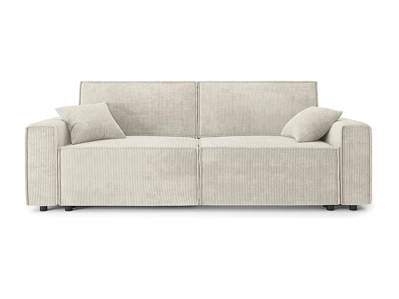 Canapé droit convertible 3 places en velours côtelé beige DURIF