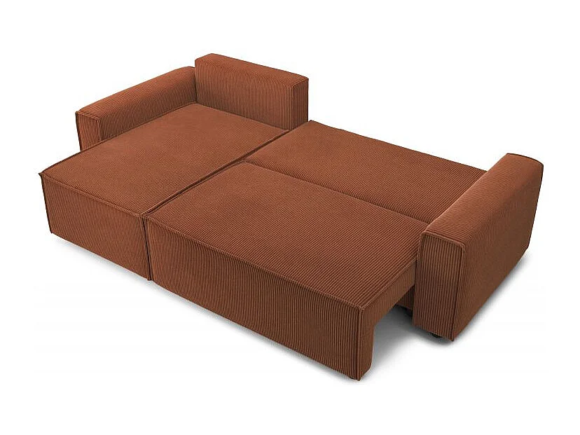 Canapé d'angle réversible convertible 4 places en velours côtelé terracotta DURIF