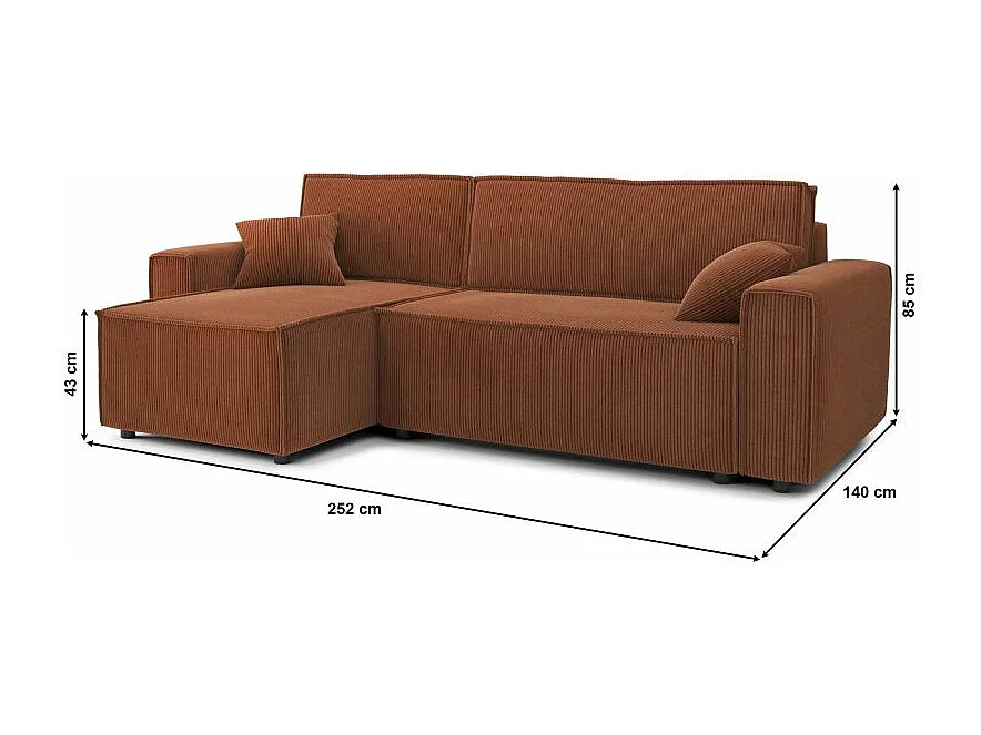 Canapé d'angle réversible convertible 4 places en velours côtelé terracotta DURIF