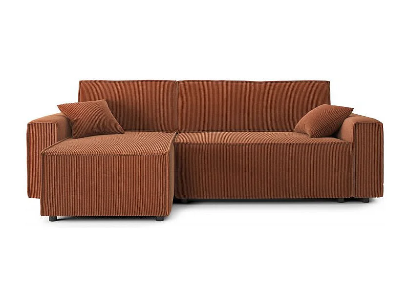 Canapé d'angle réversible convertible 4 places en velours côtelé terracotta DURIF