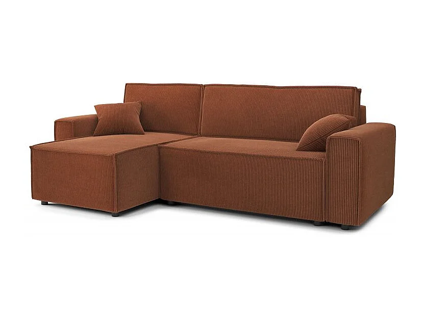 Canapé d'angle réversible convertible 4 places en velours côtelé terracotta DURIF