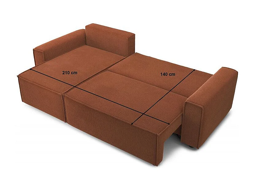 Canapé d'angle réversible convertible 4 places en velours côtelé terracotta DURIF