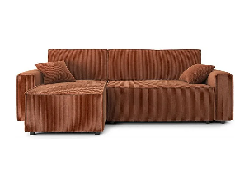 Canapé d'angle réversible convertible 4 places en velours côtelé terracotta DURIF