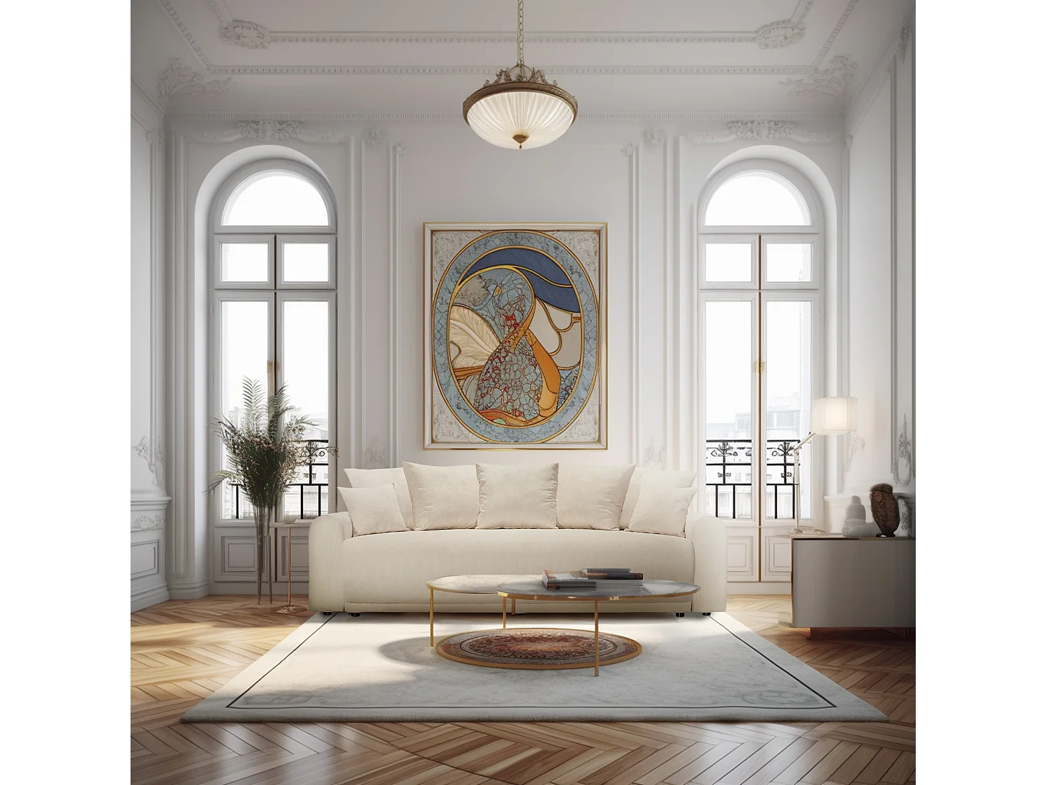 Canapé droit convertible 4 places en velours côtelé beige ODEON - MADE IN FRANCE