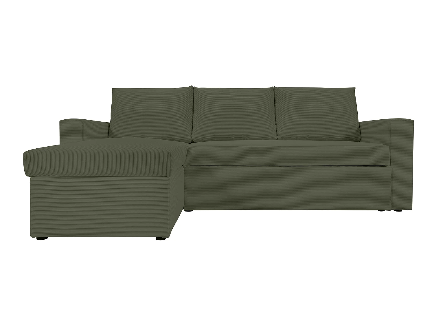 Canapé d'angle réversible convertible 4 places en velours côtelé vert kaki ALEDO - MADE IN FRANCE