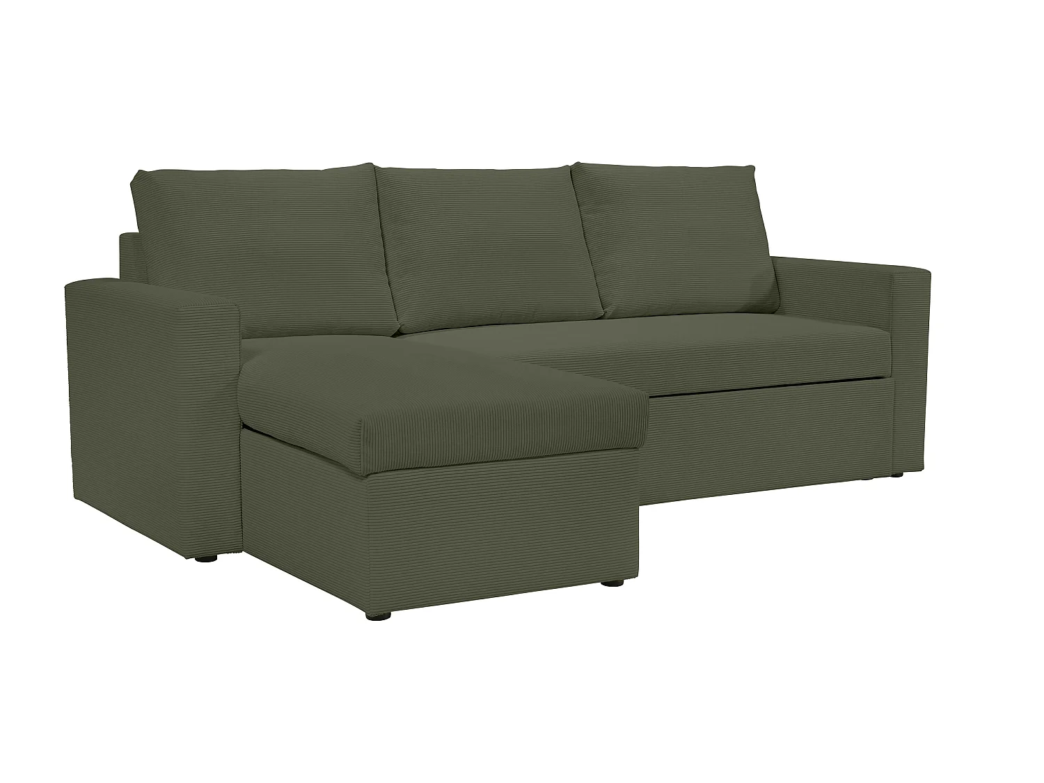 Canapé d'angle réversible convertible 4 places en velours côtelé vert kaki ALEDO - MADE IN FRANCE