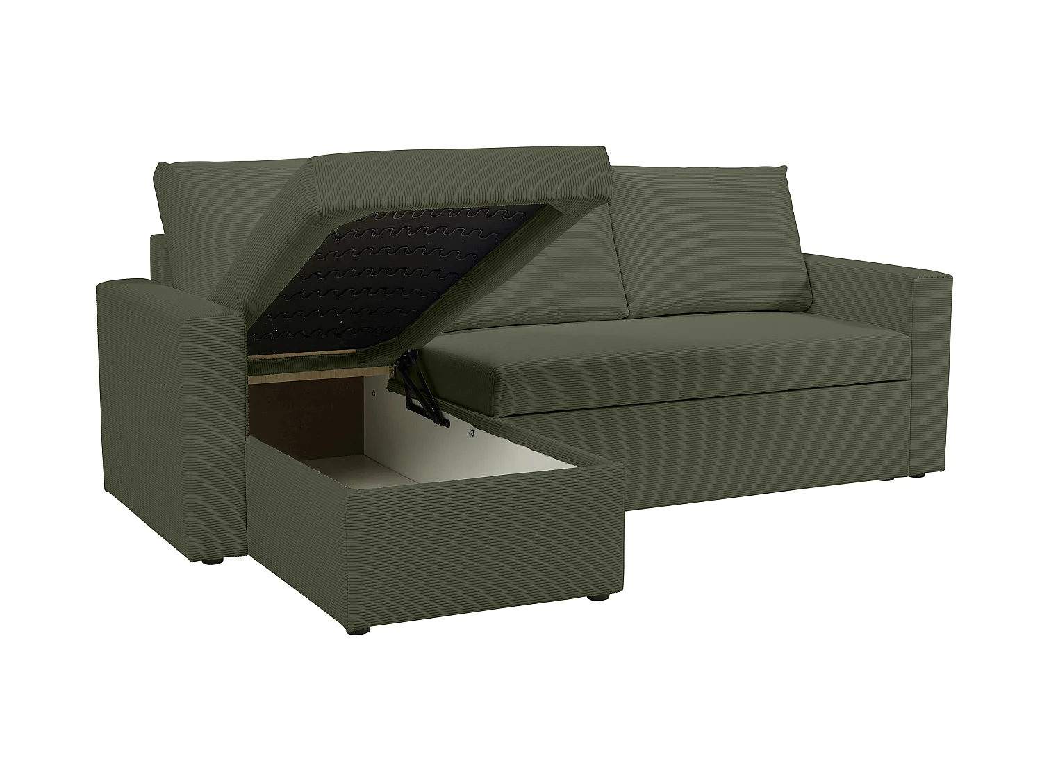 Canapé d'angle réversible convertible 4 places en velours côtelé vert kaki ALEDO - MADE IN FRANCE