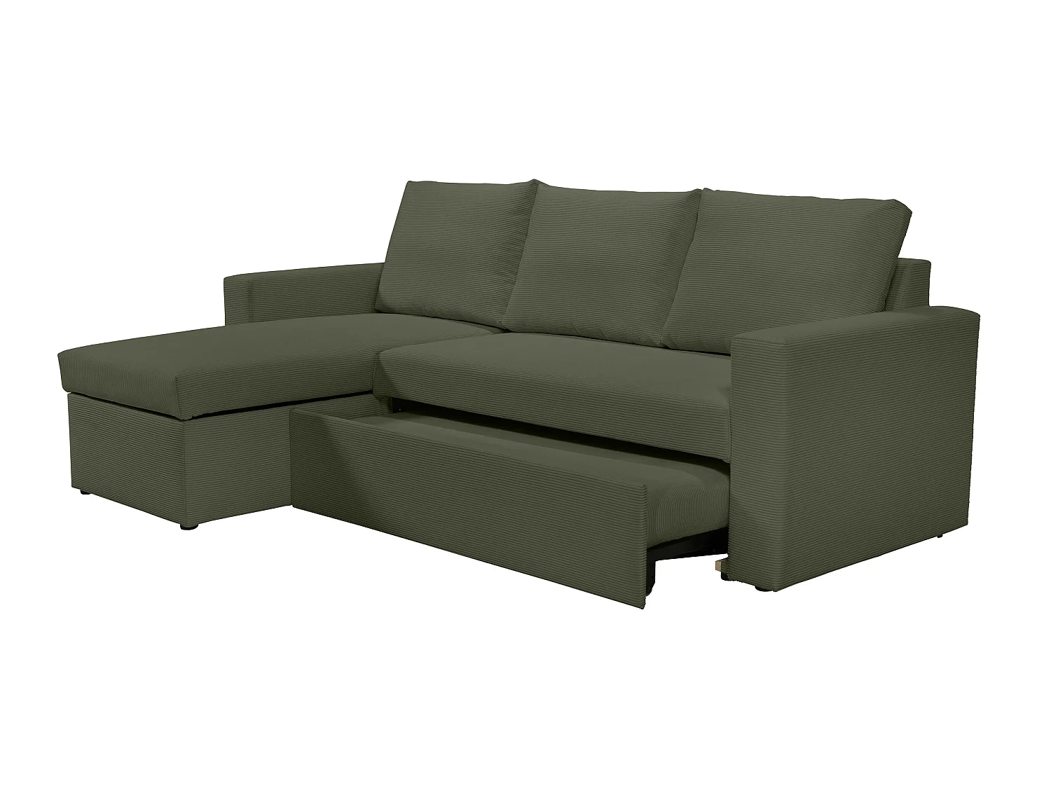 Canapé d'angle réversible convertible 4 places en velours côtelé vert kaki ALEDO - MADE IN FRANCE