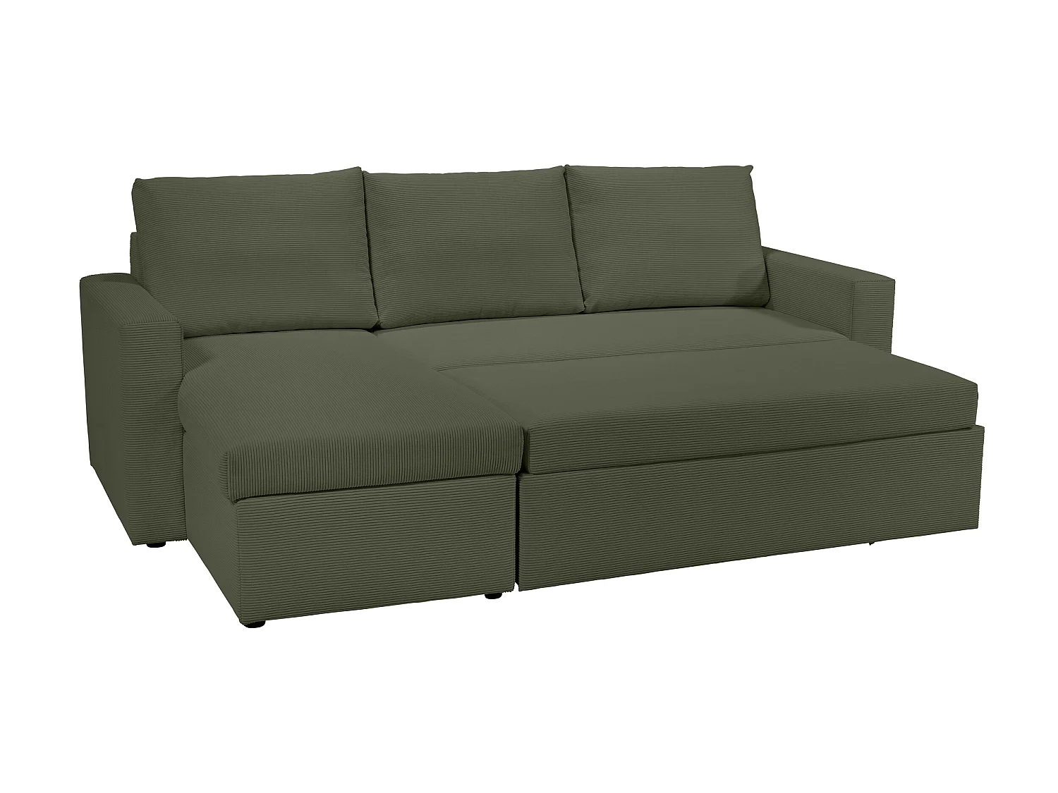 Canapé d'angle réversible convertible 4 places en velours côtelé vert kaki ALEDO - MADE IN FRANCE