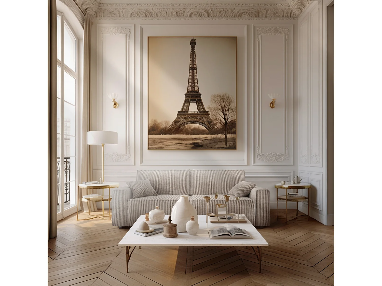 Canapé droit convertible 3 places en velours côtelé grège DURIF