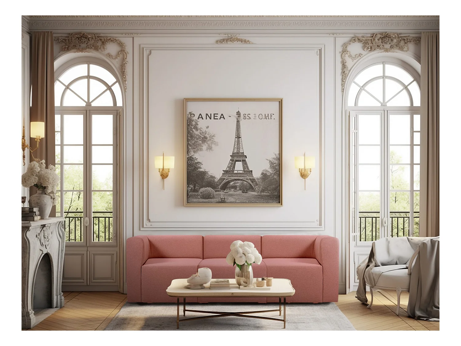 Canapé droit modulable 4 places en tissu rose PINOT - MADE IN FRANCE