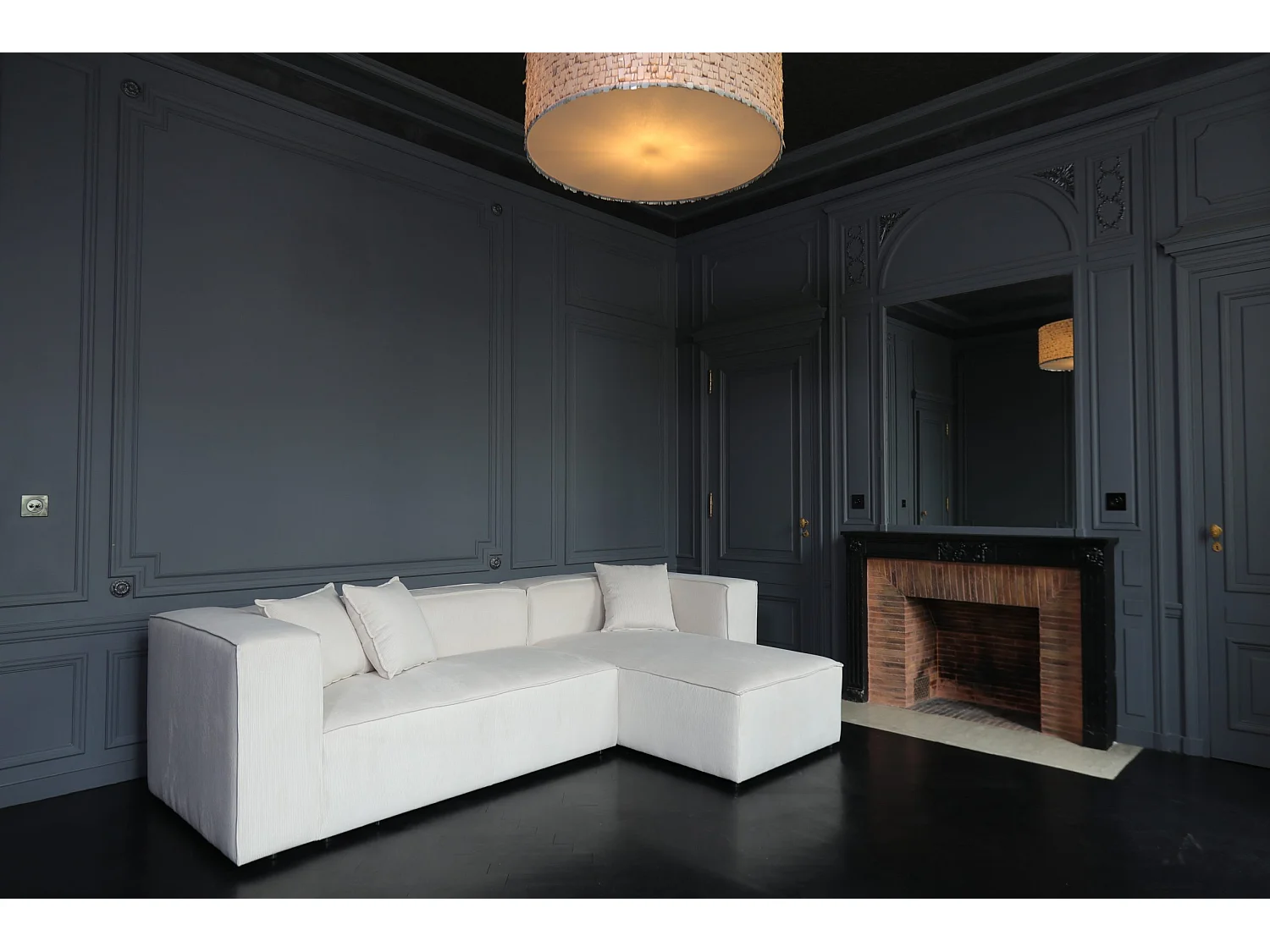 Canapé d'angle droit modulable 4 places en velours côtelé beige LIVAL - MADE IN FRANCE