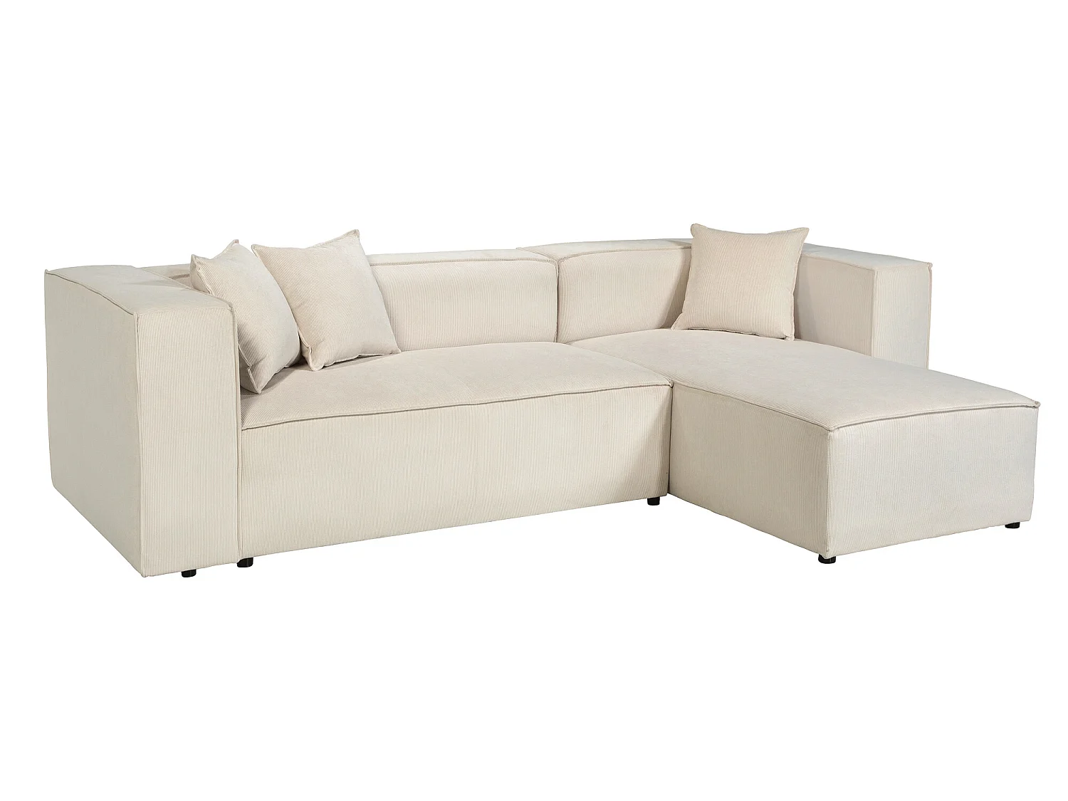 Canapé d'angle droit modulable 4 places en velours côtelé beige LIVAL - MADE IN FRANCE