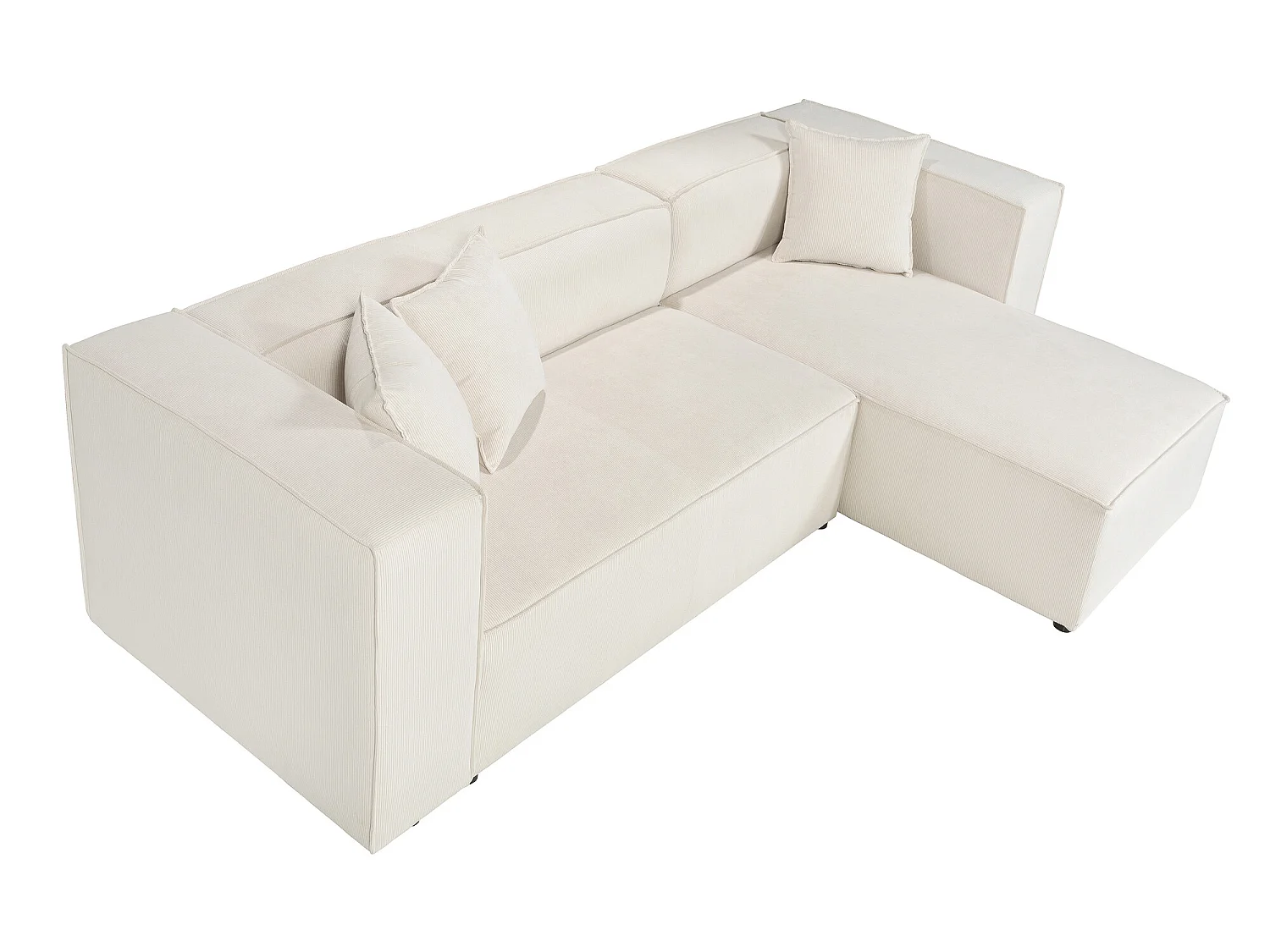 Canapé d'angle droit modulable 4 places en velours côtelé beige LIVAL - MADE IN FRANCE