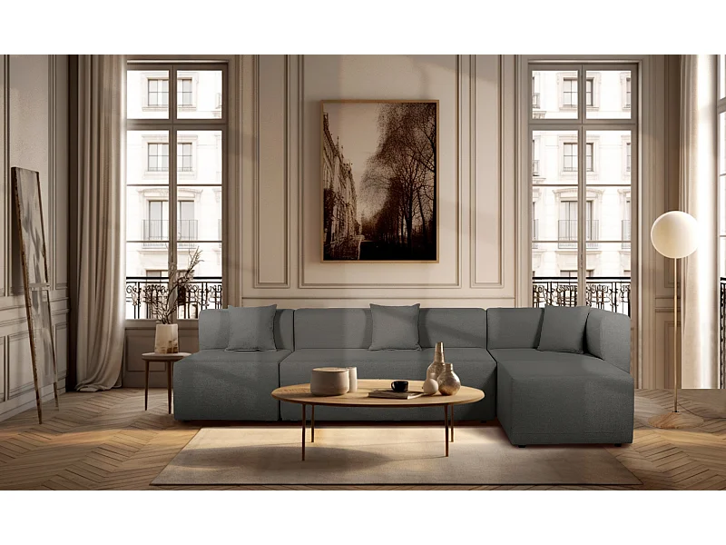 Canapé d'angle modulable 5 places en tissu gris foncé PINOT - MADE IN FRANCE