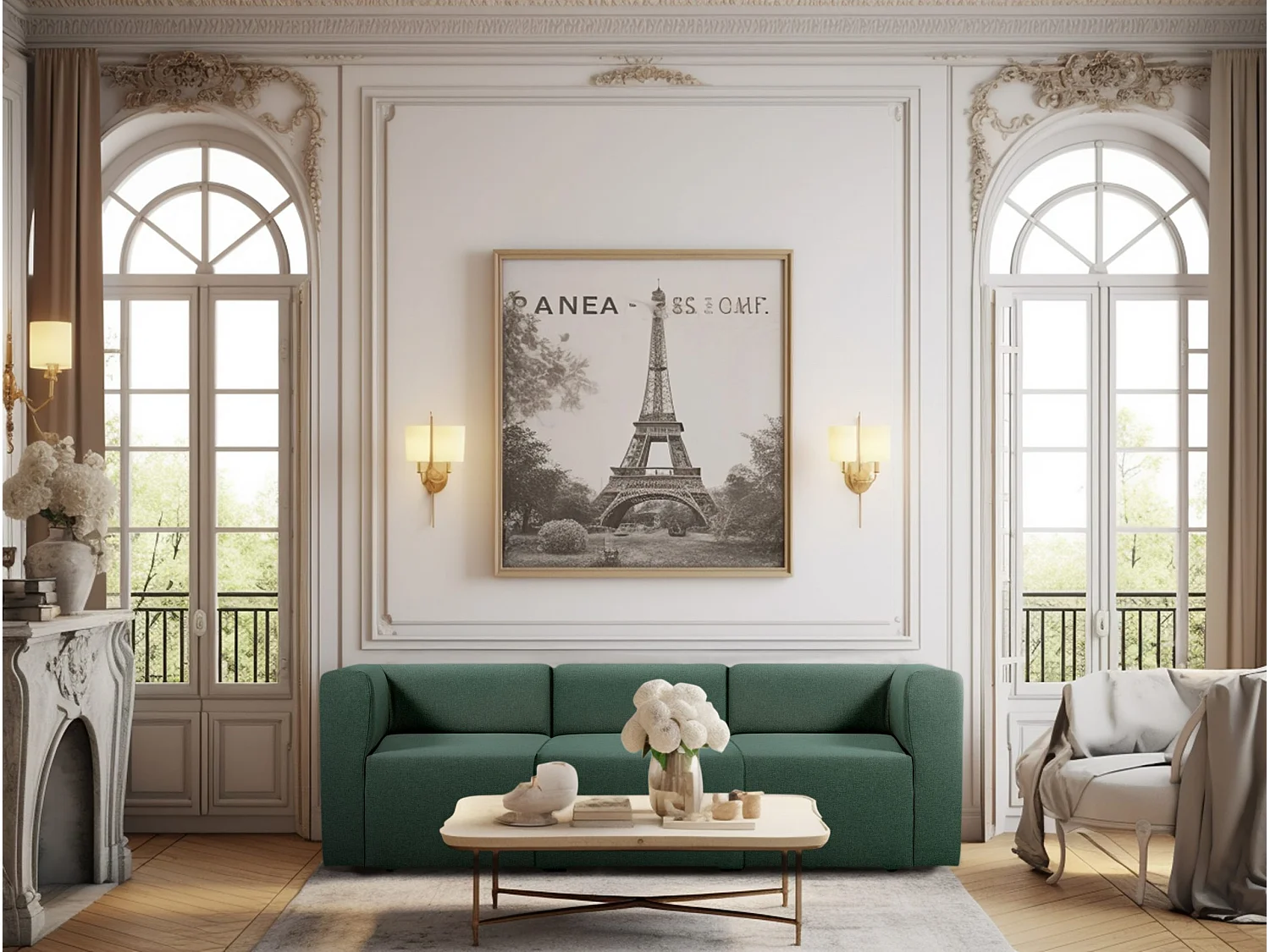 Canapé droit modulable 4 places en tissu vert PINOT - MADE IN FRANCE