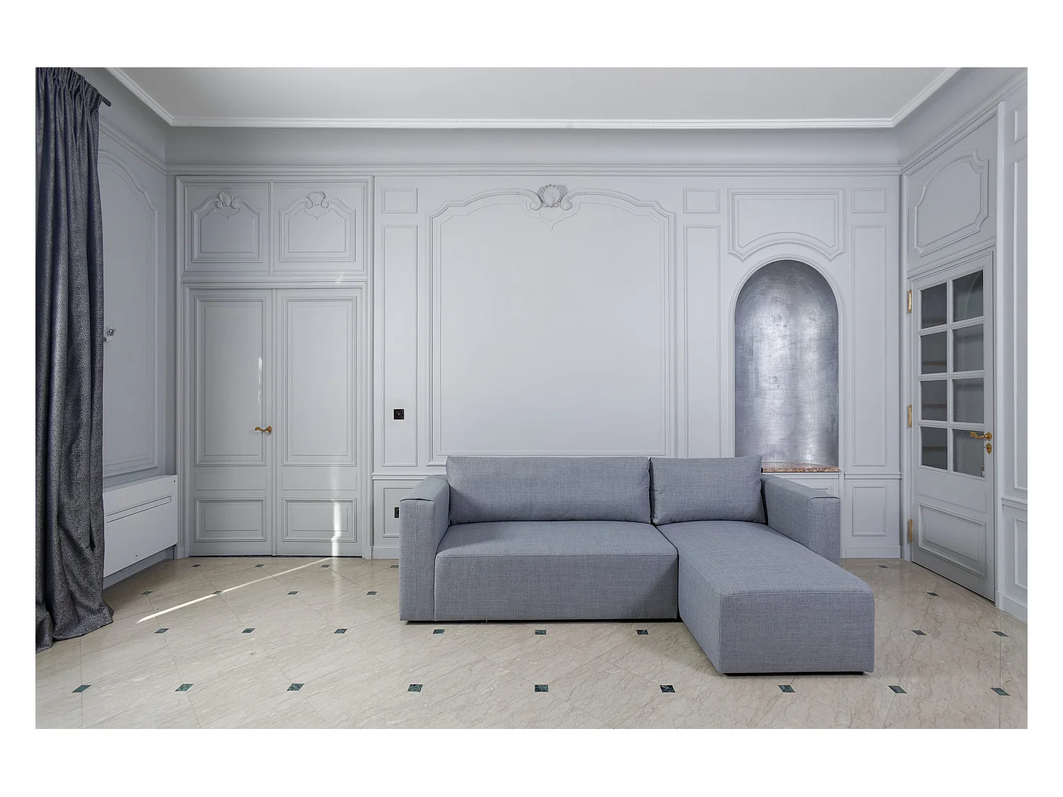 Canapé d'angle droit modulable 4 places en tissu chiné gris CARDINAL - MADE IN FRANCE
