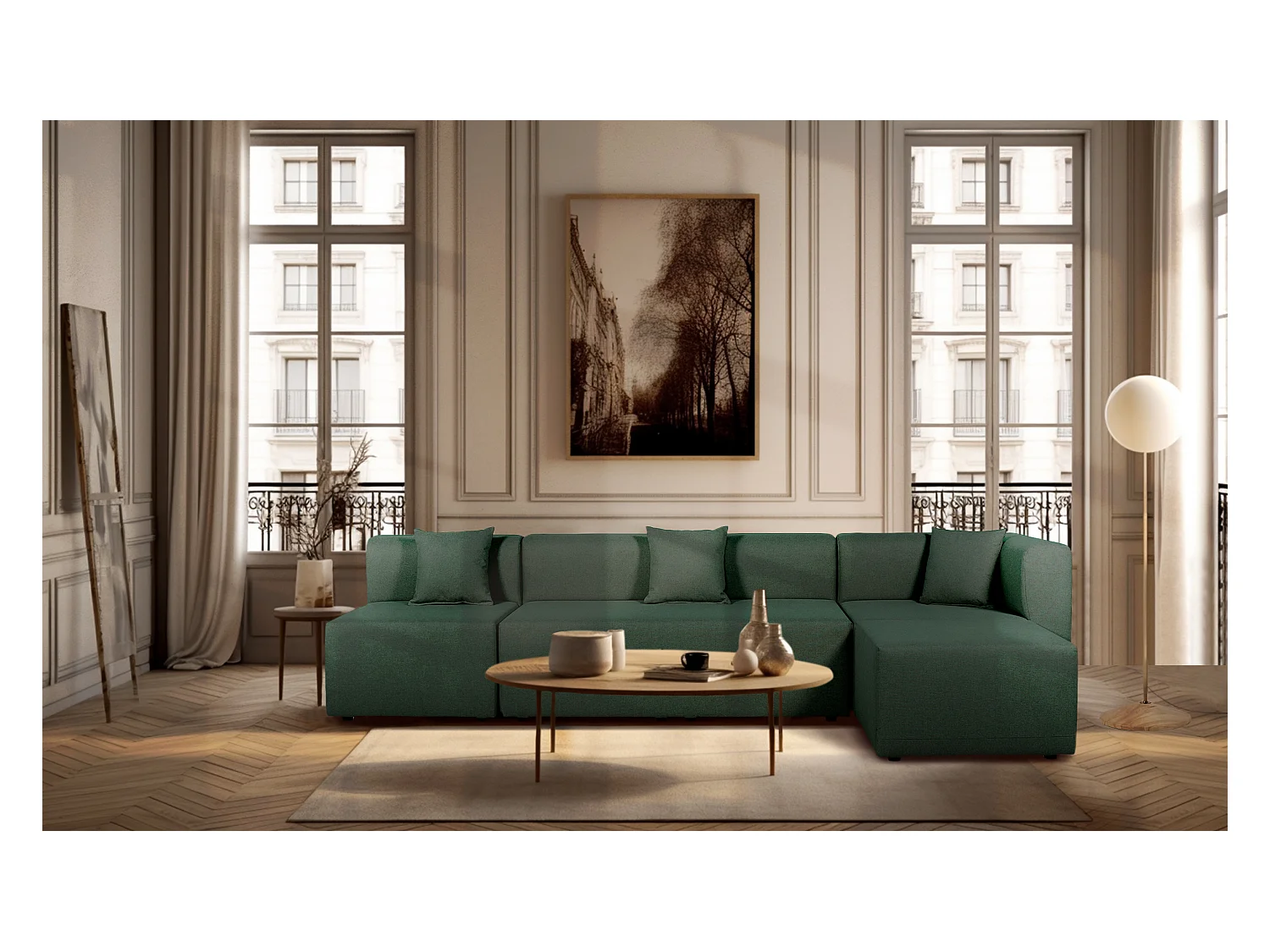 Pouf pour canapé modulable en tissu vert PINOT - MADE IN FRANCE