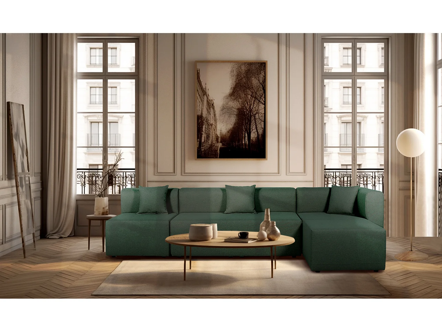 Angle réversible pour canapé modulable en tissu vert PINOT - MADE IN FRANCE